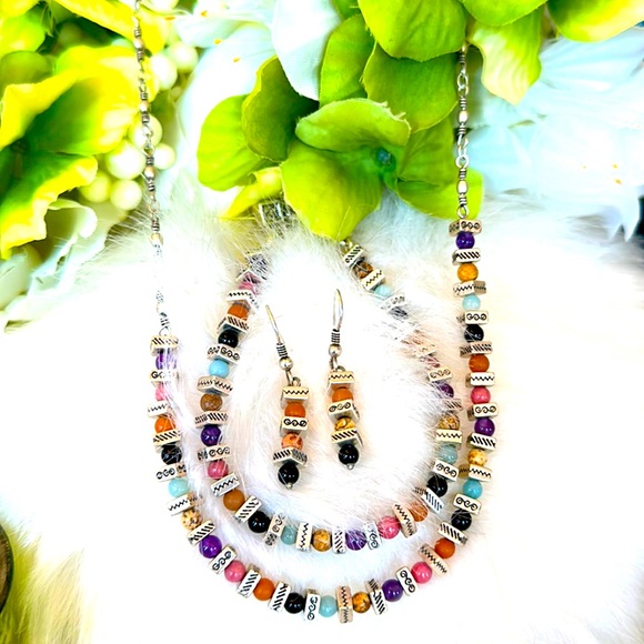 ⭐️KM⭐️Brighton CONFETTI semiprecious multicolor Silver Necklace Bracelet Earring - Picture 2 of 16